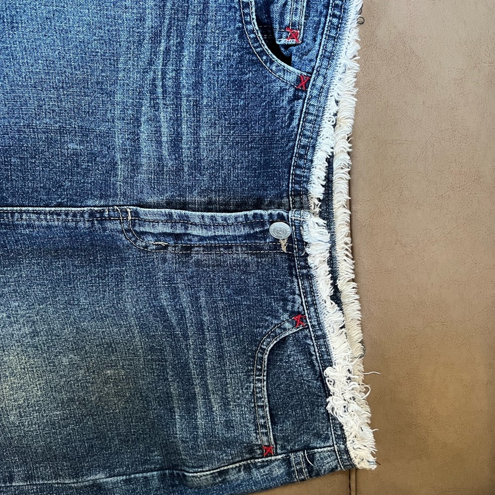 Paris Blues Fun Denim Skirt Frayed with Slit up front